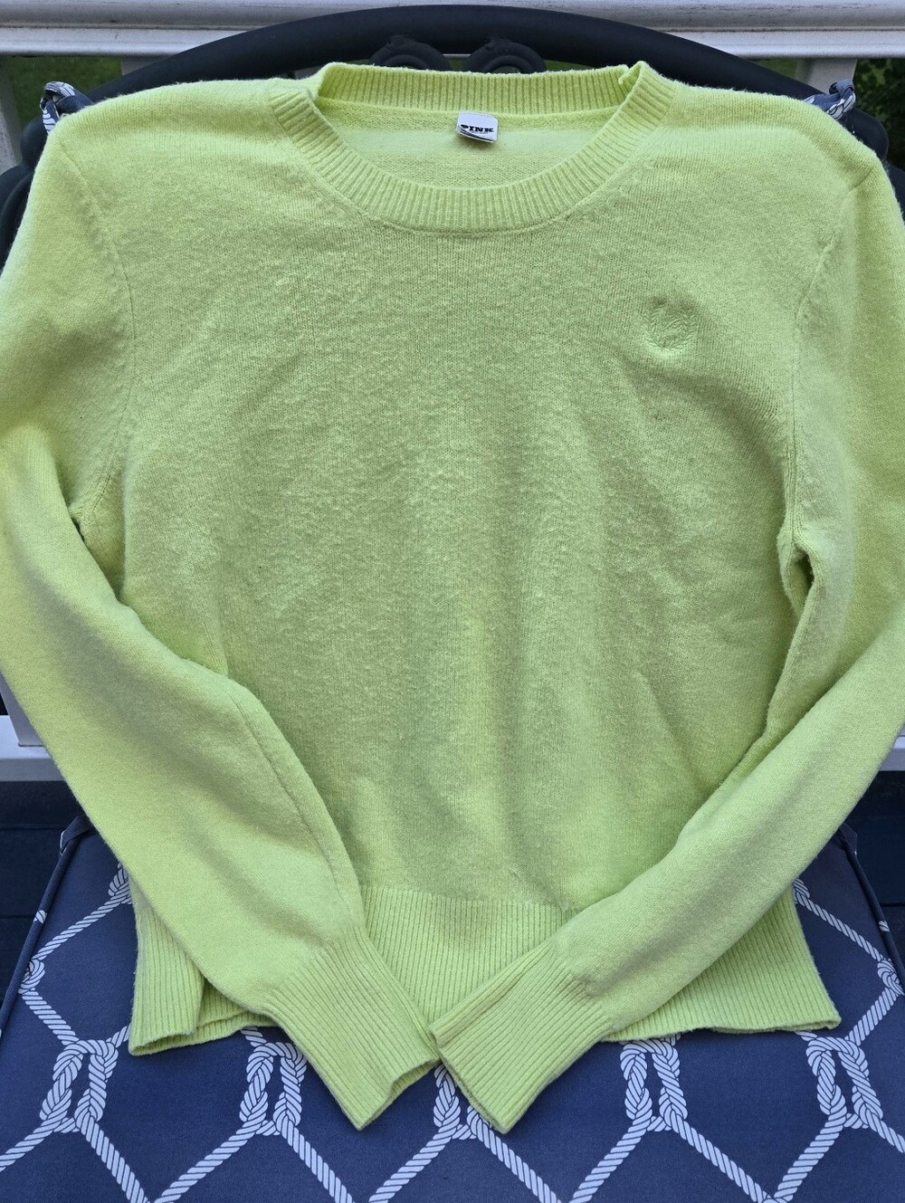 PINK Victoria's Secret Campus Knit Sweater Crew Sparkling Lime Green/Yellow L